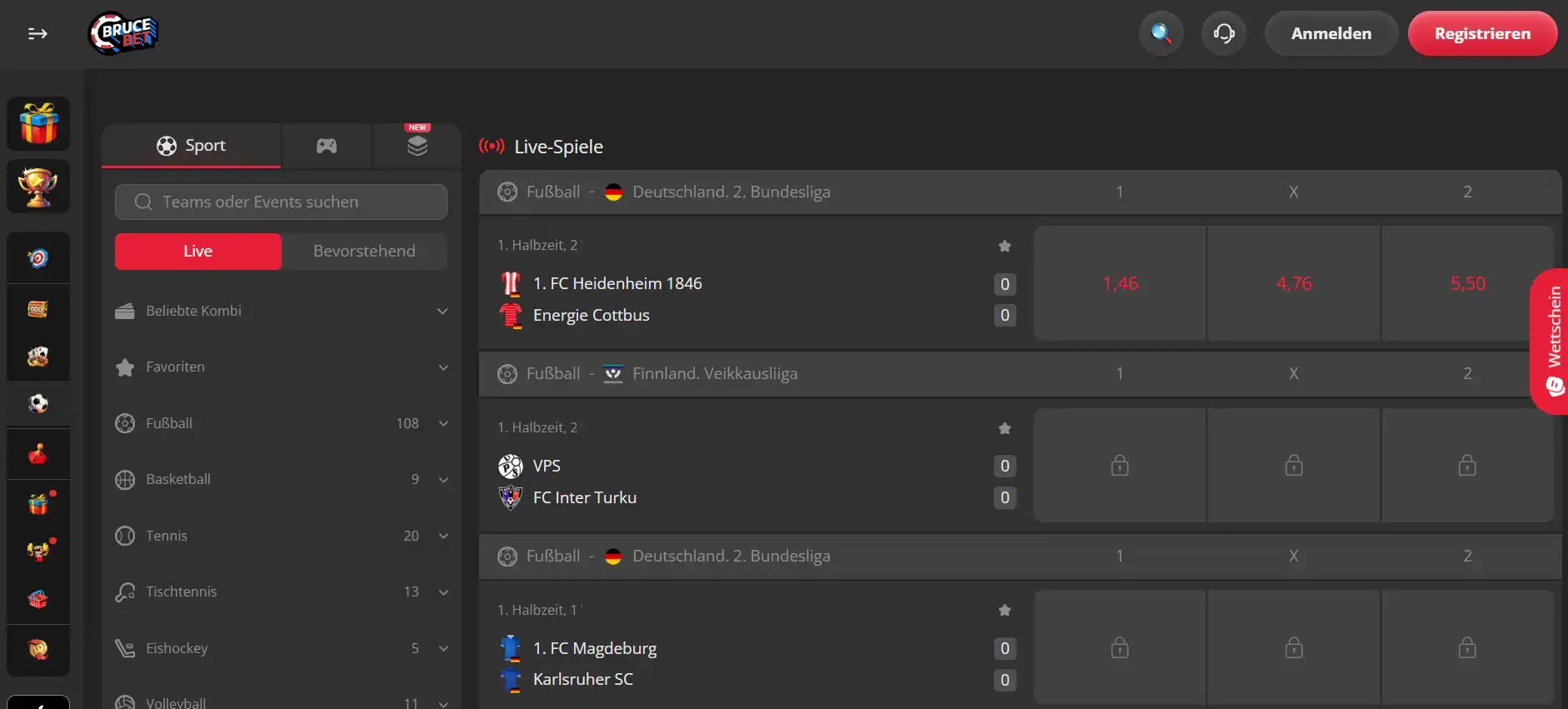 Sportwetten und Wettmärkte bei Bruce Bet